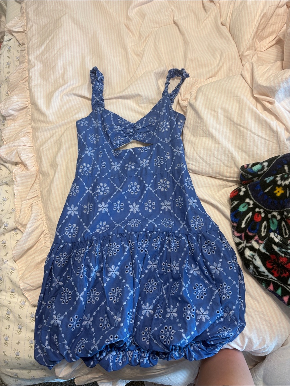Zara Blue Floral Eyelet Bubble-Hem Dress
